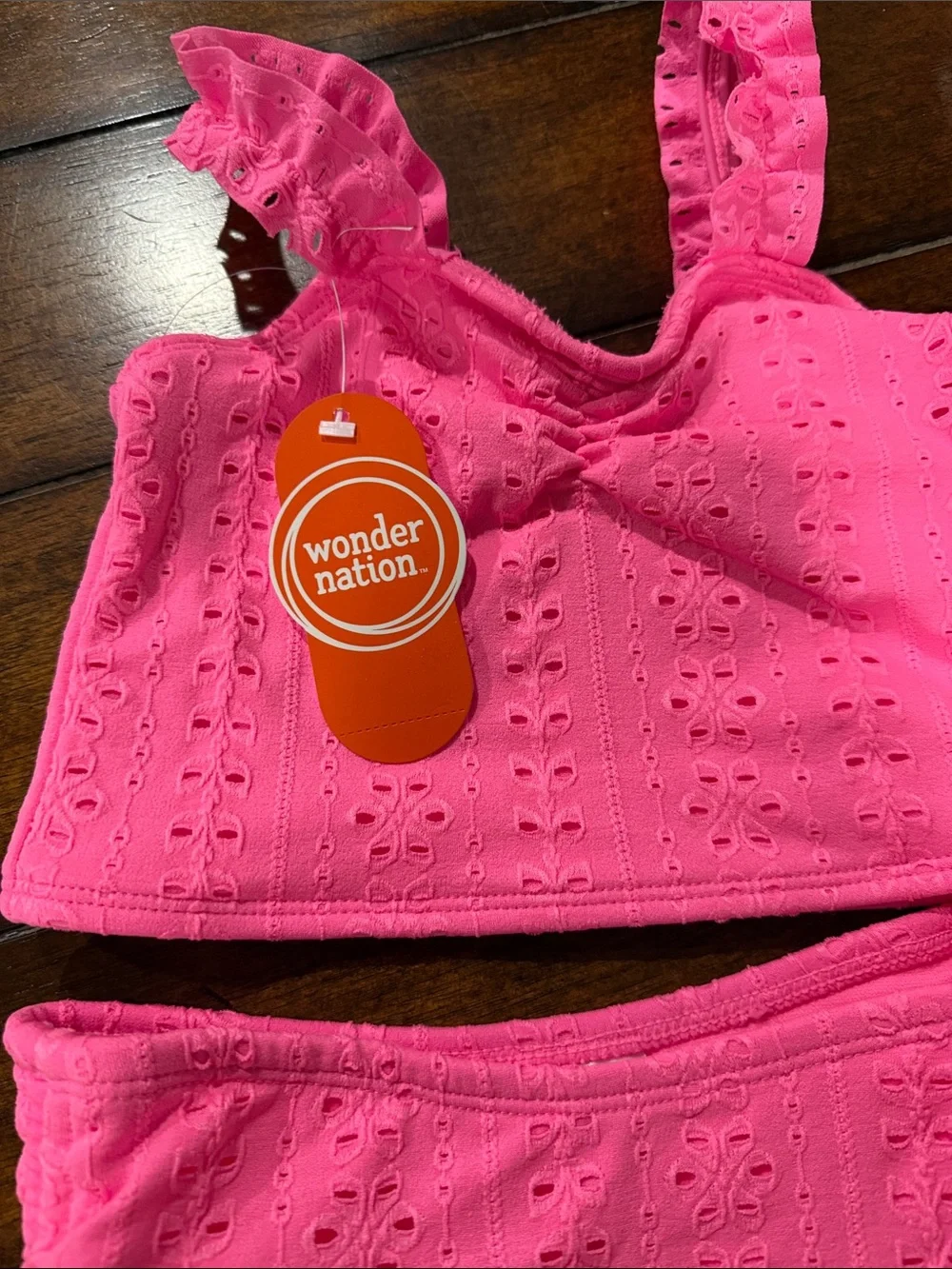 wonder nation Hot Pink Eyelet Ruffle Tankini Set